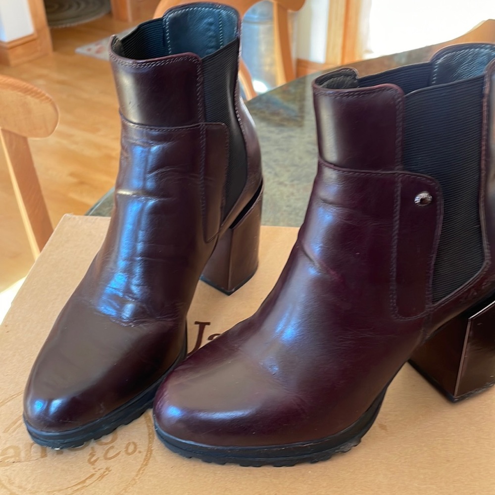 Jambu leather boots in size 7.5. The color is eggplant. 3” heels.
